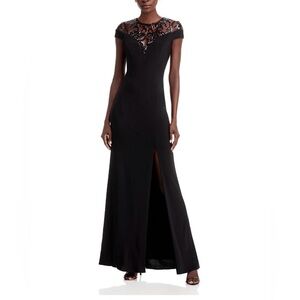 Adrianna Papell Black Maxi Dress with Lace Detail